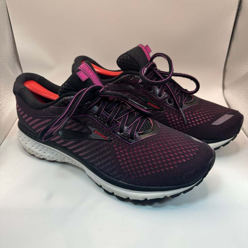 Brooks Ghost 12 Womens Running Sneakers Shoes Size 10B Black/purple